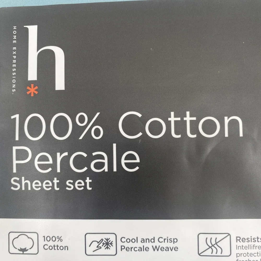 Home Expressions Sheet Set FULL Cameo Blue Cool Crisp 100% Cotton Percale